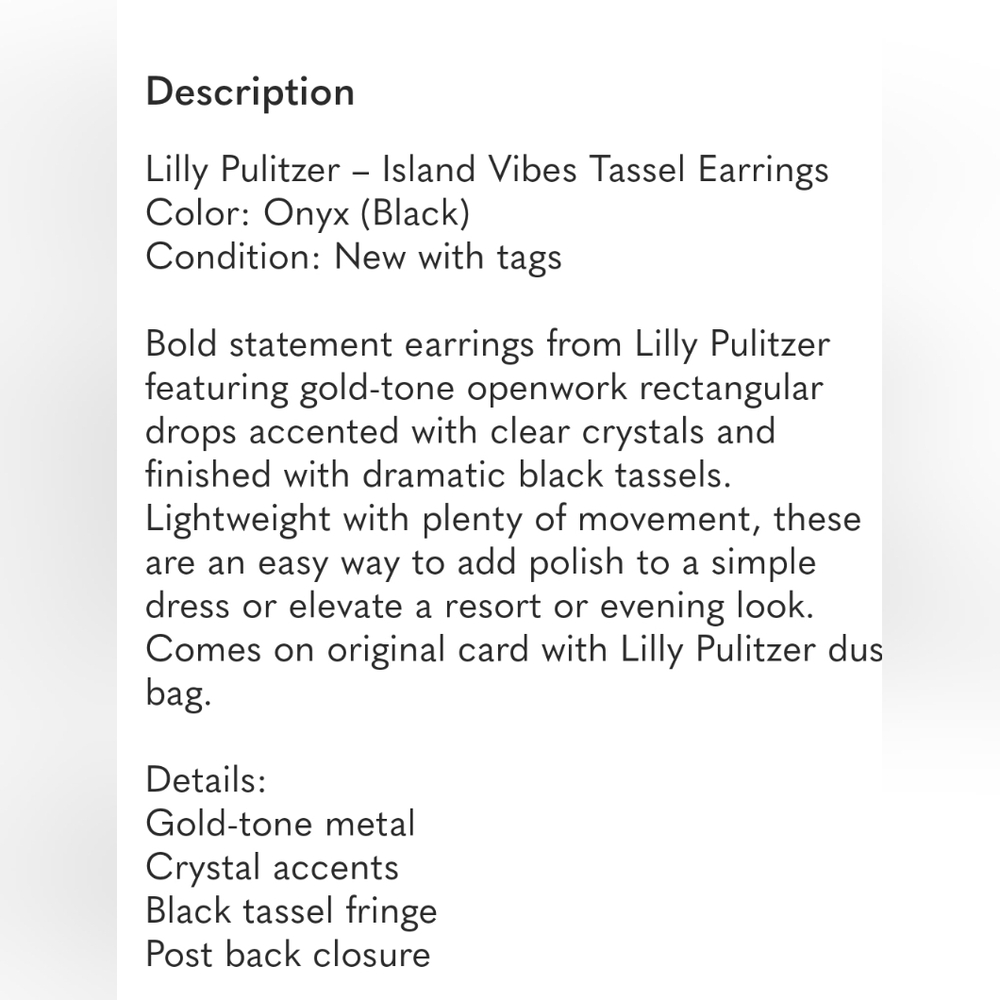 Lilly Pulitzer Gold Rectangular Earrings With Bla… - image 4